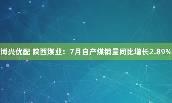 博兴优配 陕西煤业：7月自产煤销量同比增长2.89%